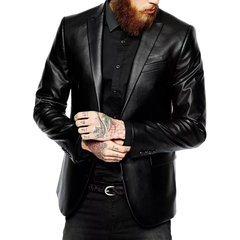 Men's Two Button Coat Genuine Black Soft Leather Blazer Jacket