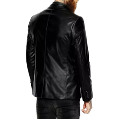 Men's Two Button Coat Genuine Black Soft Leather Blazer Jacket
