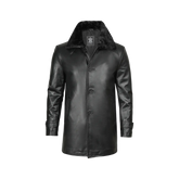 Men's 3/4 Black Real Leather Coat With Fur Collar - Winter Coat