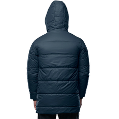 Men's 3/4 Length Blue Hooded Parka Jacket - Puffer Style