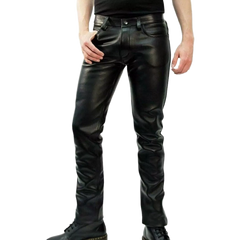 Men's 5 POCKETS Biker Jeans Real Black Casual Lambskin Leather Levi's Style Pants
