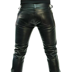 Men's 5 POCKETS Biker Jeans Real Black Casual Lambskin Leather Levi's Style Pants