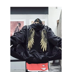 Men's Angel Wings Jacket Hip Hop Gold Thread Embroidery Wings
