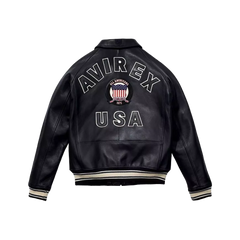 Men's Avirex Black Real Bomber American Flight Jacket 100% Real Leather Jacket
