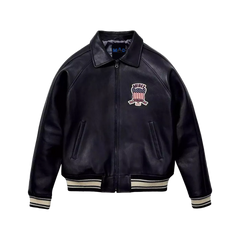 Men's Avirex Black Real Bomber American Flight Jacket 100% Real Leather Jacket