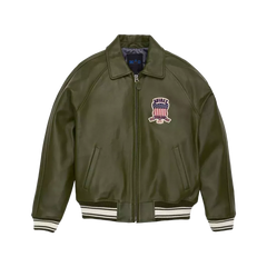 Men's Avirex Olive Green Bomber American Flight Leather Jacket