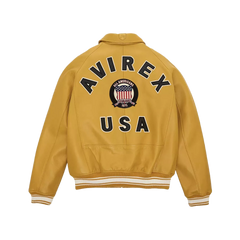 Men's Avirex Yellow Real Bomber American Flight Jacket 100% Real Leather Jacket