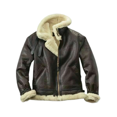 Men's B3 RAF Aviator Real Shearling Brown Sheepskin Leather Flight Bomber Jacket