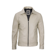 Men's Beige Real Leather Harrington Jacket