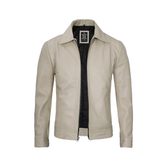 Men's Beige Real Leather Harrington Jacket