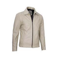 Men's Beige Real Leather Harrington Jacket