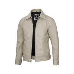 Men's Beige Real Leather Harrington Jacket