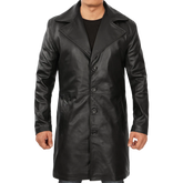Men's Black 3/4 Length Real Leather Car Coat
