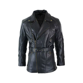 Men's Black 3/4 Motorcycle Biker Long Lambskin Leather Jacket/Coat
