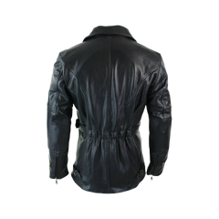 Men's Black 3/4 Motorcycle Biker Long Lambskin Leather Jacket/Coat