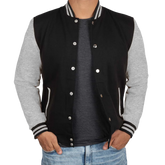 Men's Black and Grey Varsity Bomber Jacket