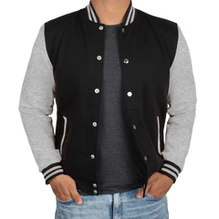 Men's Black and Grey Varsity Bomber Jacket