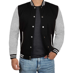 Men's Black and Grey Varsity Bomber Jacket