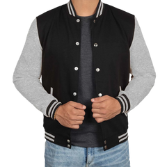 Men's Black and Grey Varsity Bomber Jacket