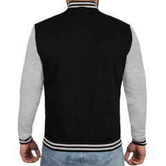Men's Black and Grey Varsity Bomber Jacket