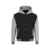 Men's Black and Grey Varsity Jacket with Hood - Letterman Style