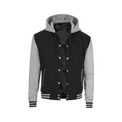 Men's Black and Grey Varsity Jacket with Hood - Letterman Style