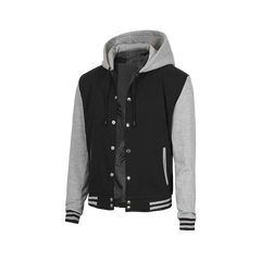 Men's Black and Grey Varsity Jacket with Hood - Letterman Style