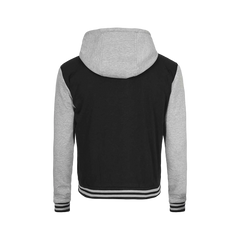Men's Black and Grey Varsity Jacket with Hood - Letterman Style