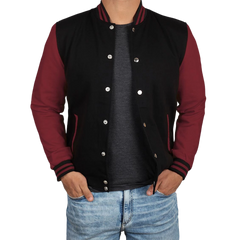 Men's Black & Maroon Varsity Jacket - Bomber Letterman Style
