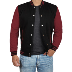 Men's Black & Maroon Varsity Jacket - Bomber Letterman Style
