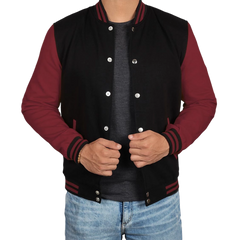 Men's Black & Maroon Varsity Jacket - Bomber Letterman Style