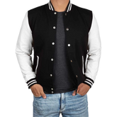 Men's Black and White Varsity Jacket - College Baseball Style