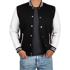 Men's Black and White Varsity Jacket - College Baseball Style