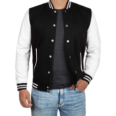 Men's Black and White Varsity Jacket - College Baseball Style