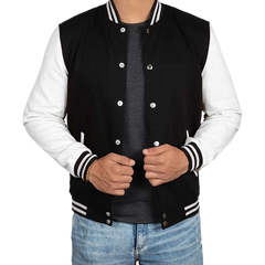 Men's Black and White Varsity Jacket - College Baseball Style