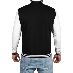 Men's Black and White Varsity Jacket - College Baseball Style