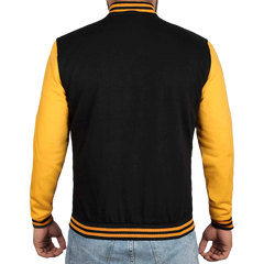 Men's Black and Yellow Varsity Bomber Jacket - Baseball Letterman Style