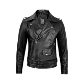Men's Black Belted Moto Leather Jacket - Biker Style