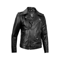 Men's Black Belted Moto Leather Jacket - Biker Style