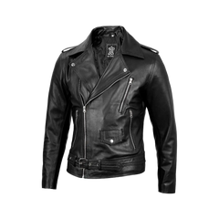Men's Black Belted Moto Leather Jacket - Biker Style