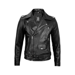 Men's Black Belted Moto Leather Jacket - Biker Style