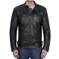 Men's Black Cafe Racer Leather Jacket