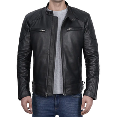 Men's Black Cafe Racer Leather Jacket