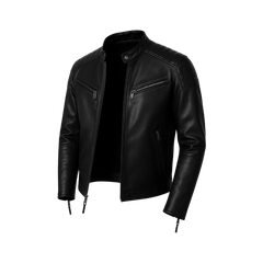 Men's Black Cafe Racer Leather Jacket