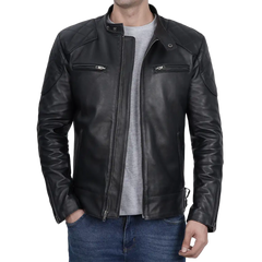 Men's Black Cafe Racer Leather Jacket