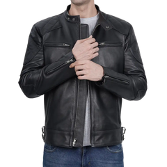 Men's Black Cafe Racer Leather Jacket