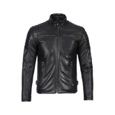 Men's Black Cafe Racer Padded Shoulders Real Leather Jacket