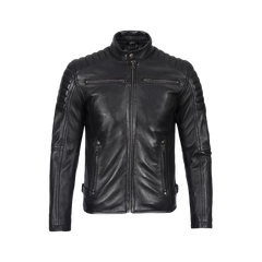 Men's Black Cafe Racer Padded Shoulders Real Leather Jacket