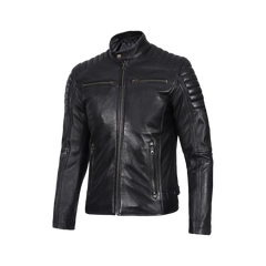 Men's Black Cafe Racer Padded Shoulders Real Leather Jacket