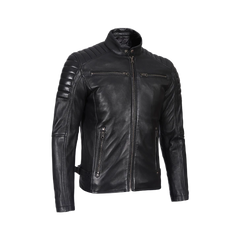 Men's Black Cafe Racer Padded Shoulders Real Leather Jacket
